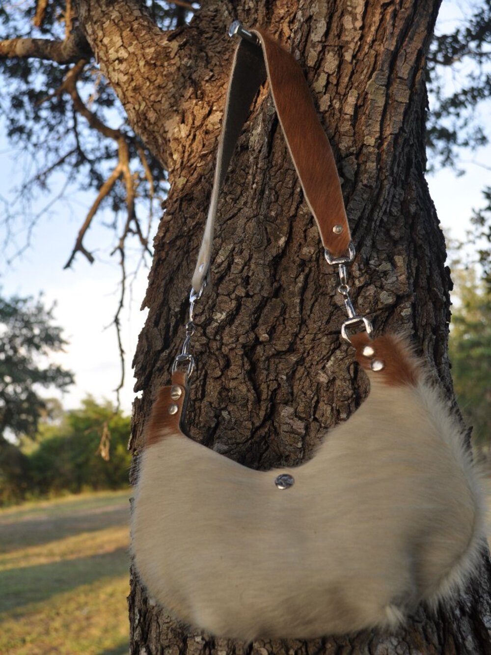 🤍🤎 Handmade Cream & Light Brown Cowhide Shoulder Purse | Genuine Leather | One